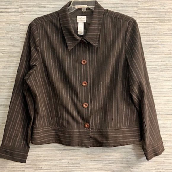 EMMA JAMES - Size XL 14/18  - Two Piece Pin Stripe Brown Career Pant Suit - EUC! - Picture 2 of 13
